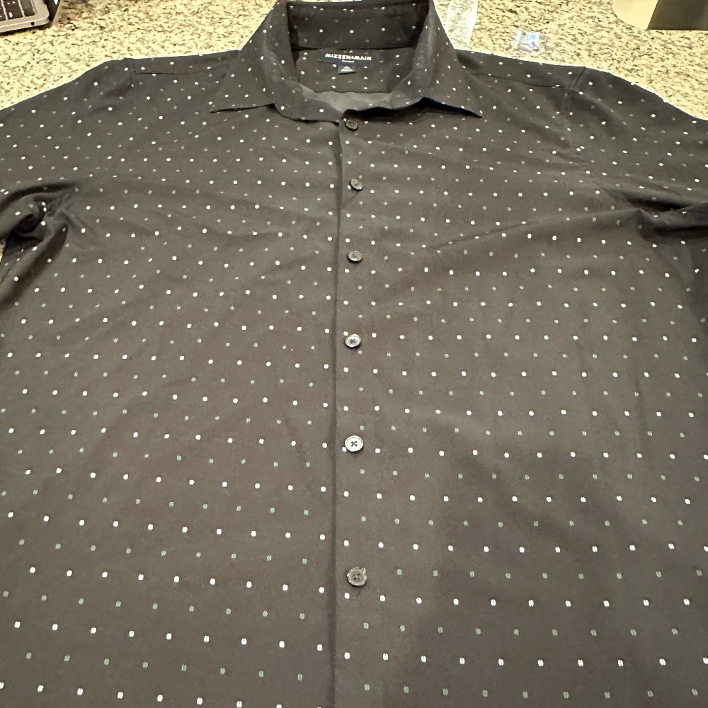 Mizzen+Main Black Dress Shirt with Small White Dots